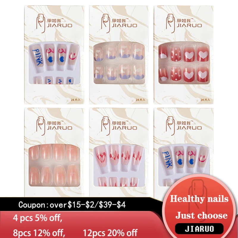 

False Nail Art Fake Artificial Full Cover Coffin Designs Display with Glue Acrylic Supplies Equipment Accesorios Tips French
