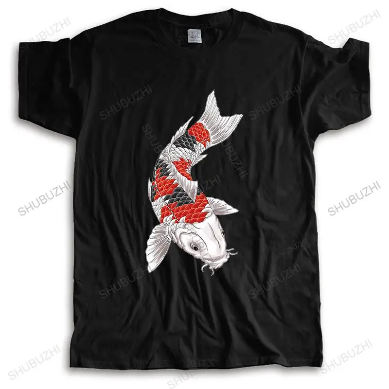 

Мужская хлопковая футболка с коротким рукавом, круглым вырезом и карпом