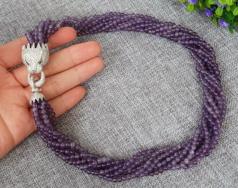 Новое круглое ожерелье с 8 стразами натуральный аметист-циркониевая застежка