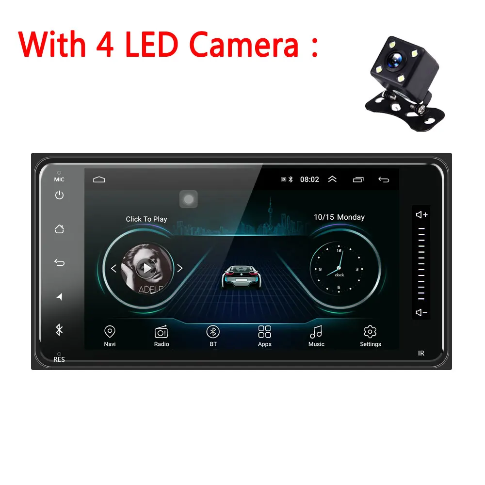 AMPrime Android Авторадио для Toyota Corolla 7 ''сенсорный экран автомобиля MP5 плеер Автомобильная стереовидеоаппаратура зеркало GPS ссылка fm-радио - Цвет: With 4 LED Camera