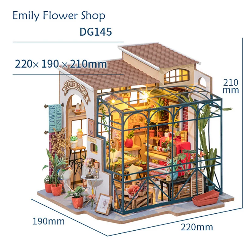 

DIY Bakery Fruit Flower Shop Wooden Dollhouse Miniature With Furniture Assemble Toys for Kids Christmas Birthday Gifts