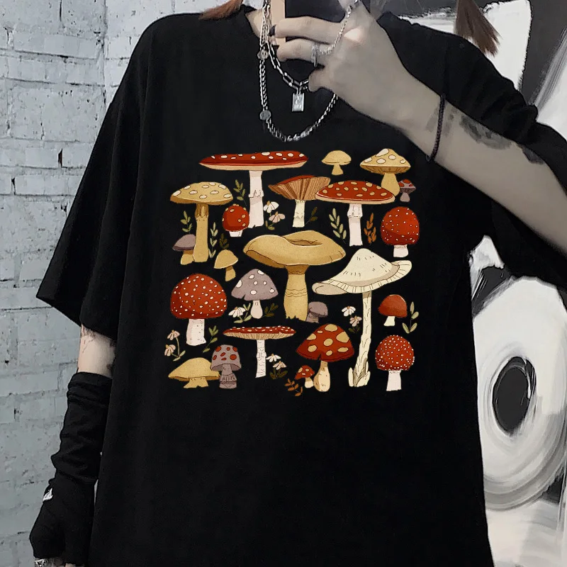 Футболка с круглым вырезом и принтом в виде цветных грибов котят | Женская одежда