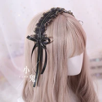 dark gothic style women lolita bow headband lolita lace streamer bow hair accessories loli headdress