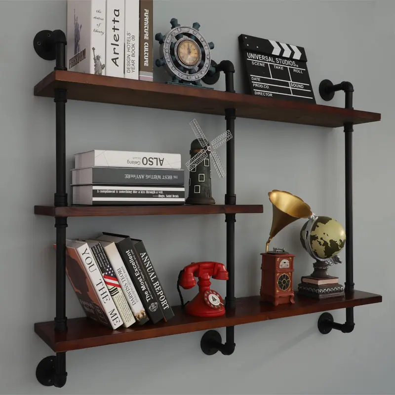 

New Design Wall Shelf Retro Bookshelf Water Pipe Diaphragm Wall Hanger High temperature baking paint Iron Art Wall Decoration