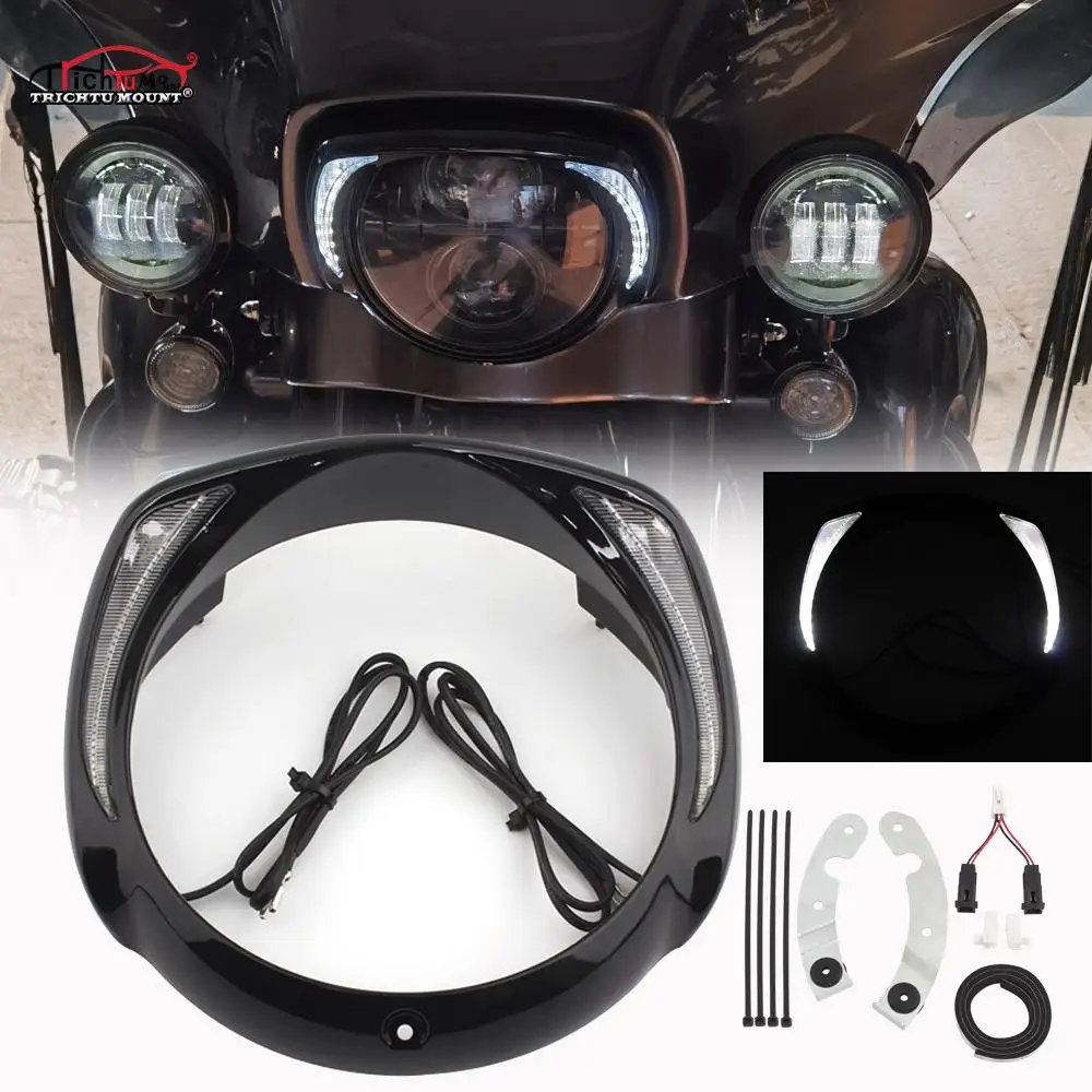 

Motorcycle 7'' LED Headlight Bezel Visor Trim Ring For Harley Touring Electra Street Glide CVO 2014-2021 Batwing Fairing Cover