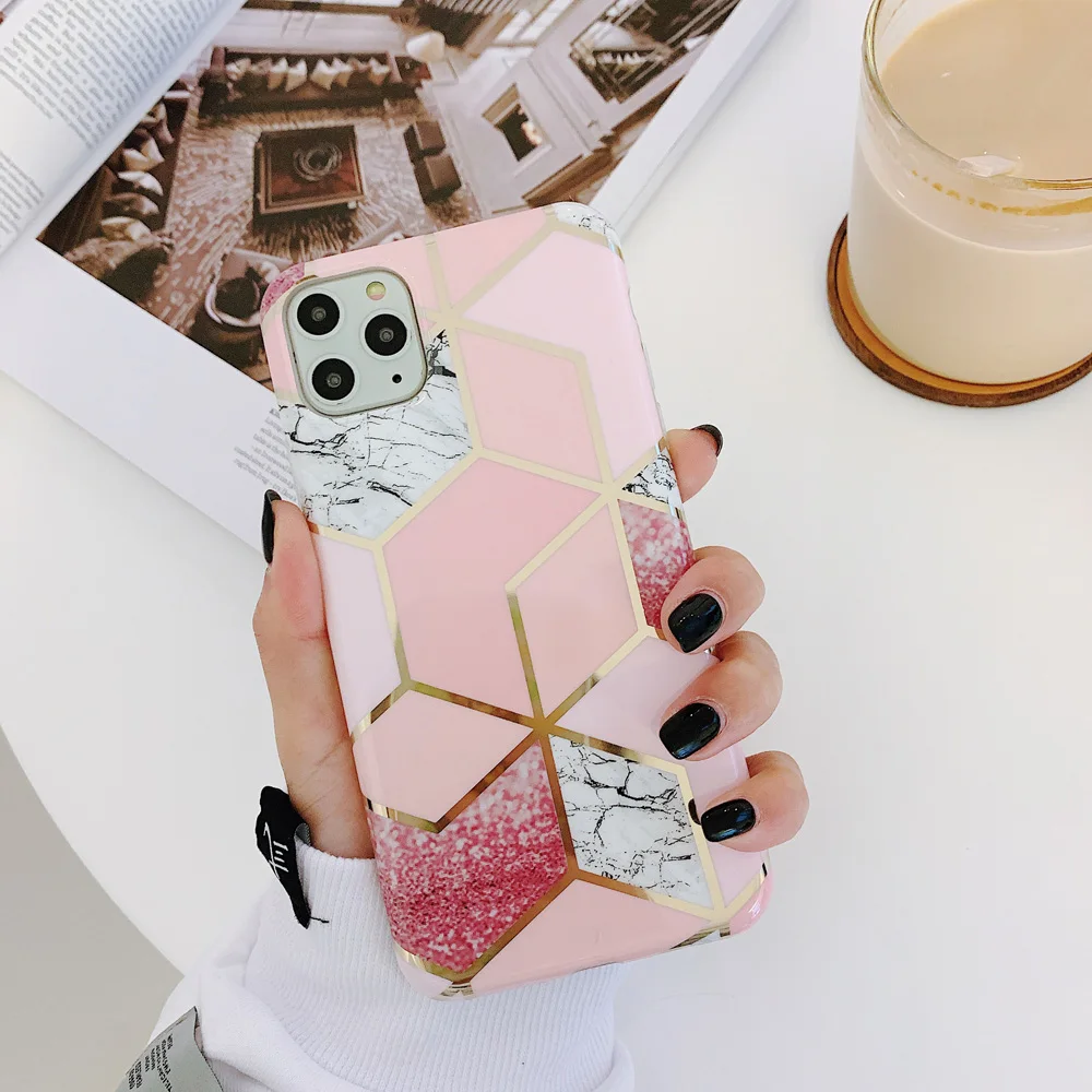 Luxury Marble Phone Case for iPhone 7 Plus 8 6 6S 11 Pro X Xr Xs Max Plating Funda For SE 2 2020 SE2 Back Cover |