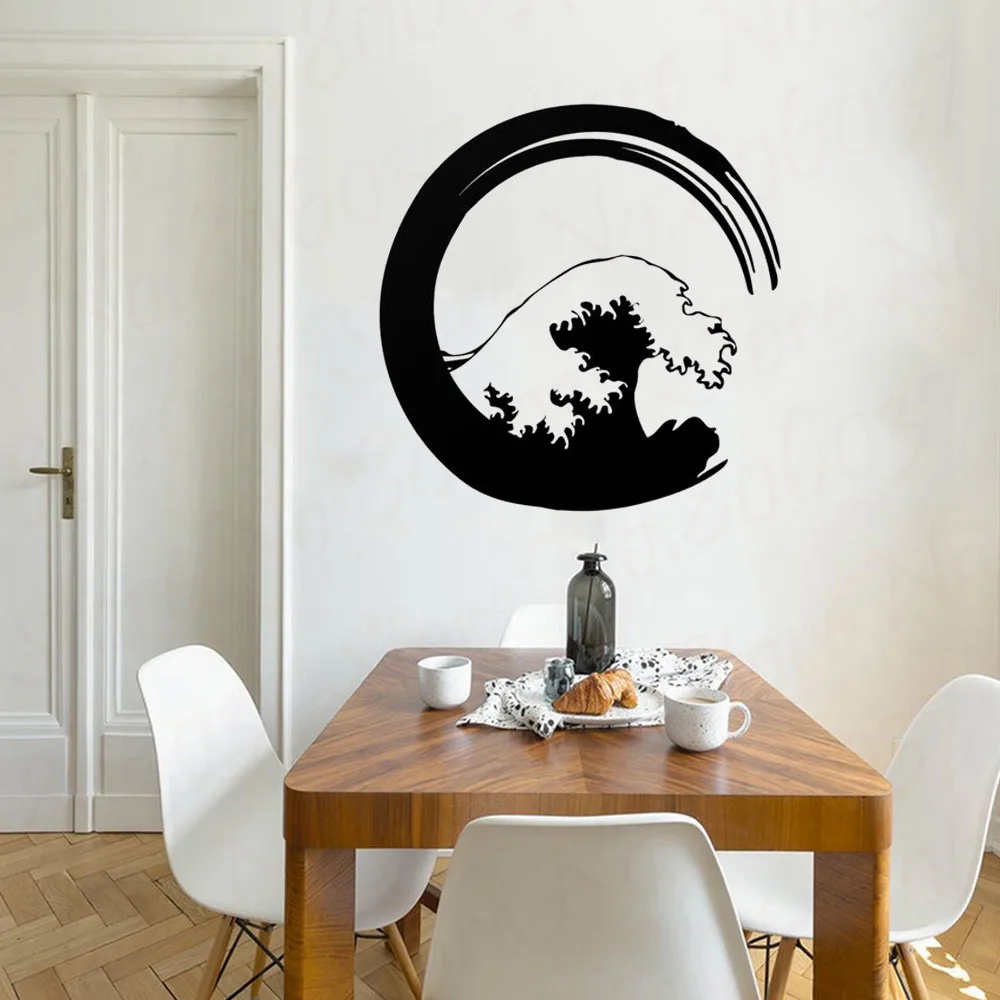 

Zen Enso Circle Vinyl Sticker Art Decor of Enlightenment with The great wave of Kanagawa Art Poster WL1719