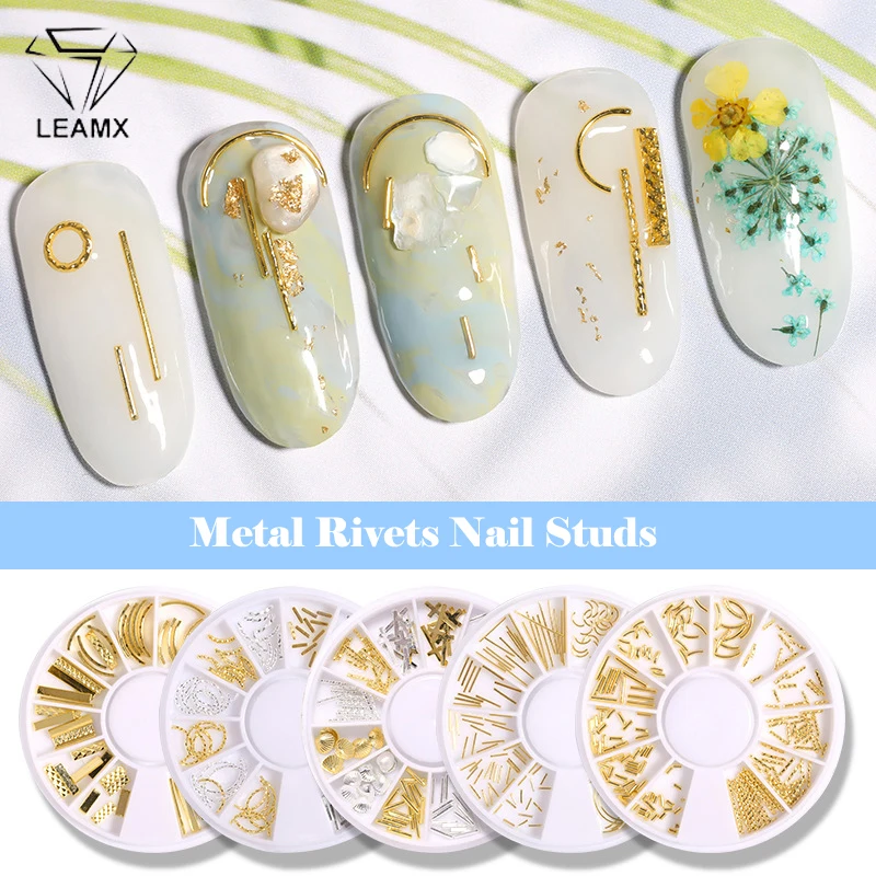 

LEAMX 12 Grid/Wheel 3D Gold Nail Charms Punk Metal Rivets Nail Studs Nail Jewelry DIY Nail Art Decorations Nail Wheel Accessory