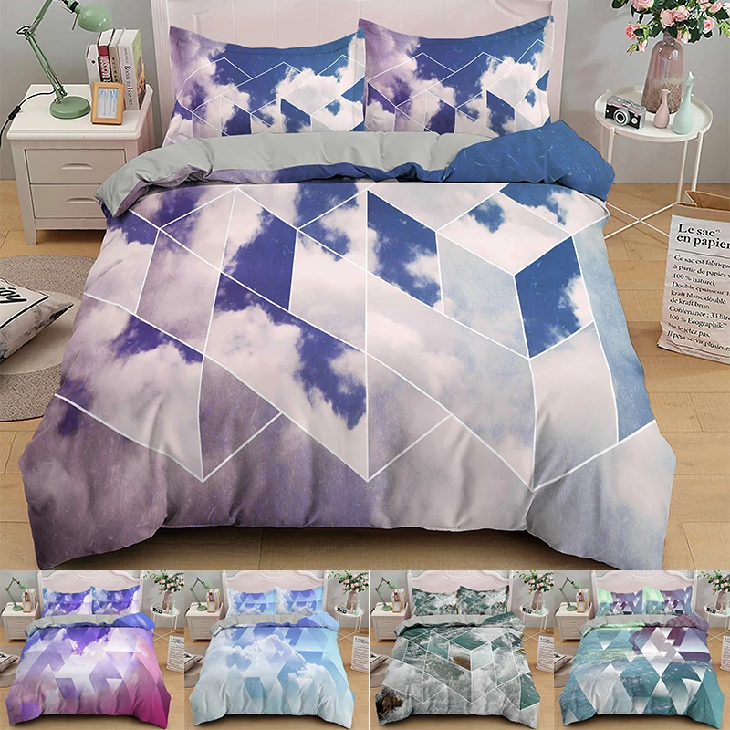 

3D Geometric Printed 2/3Pcs Cotton Duvet Cover & Pillow Case Bedding Set EU/US/AU/UK Single Double Queen King Size Home Textile