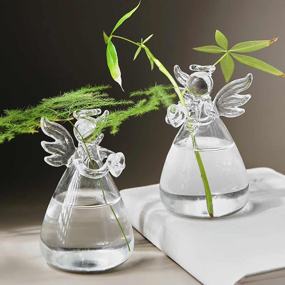 

Transparent Glass Vase Hydroponic Terrarium Plant Flower pot Clear Glass Angel Shape Flower Vase Cute Flower Arranging Utensils