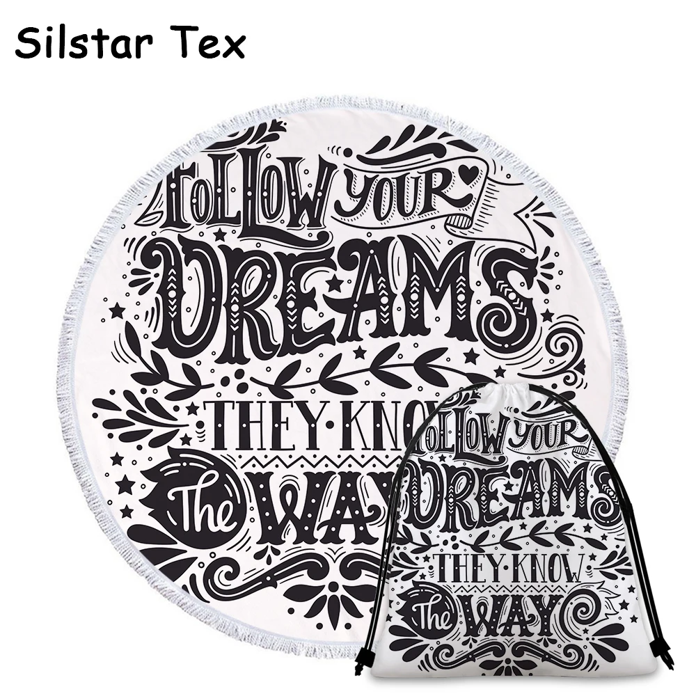 Круглые пляжные полотенца Silstar Tex с буквенным принтом и кисточками пляжное одеяло
