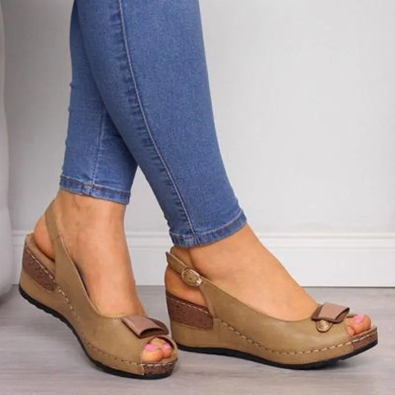 2021 New Women Summer Sandals Wedge Fish Mouth Buckle Shoes Casual Fashion Solid Beach Ladies Plus Size | Обувь