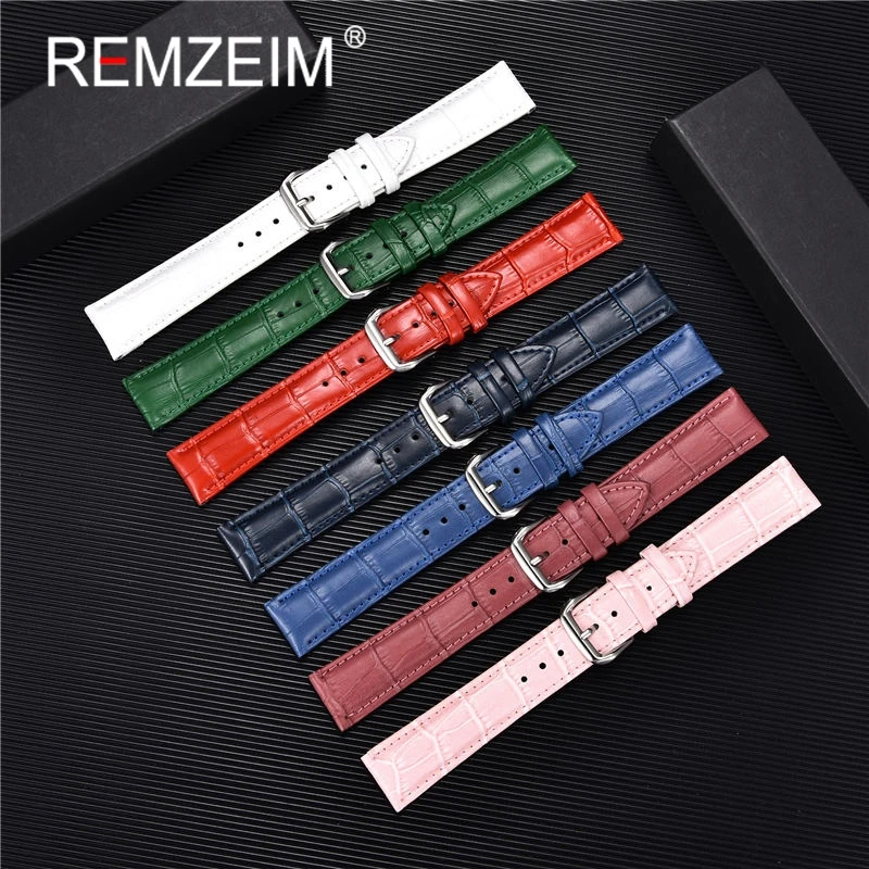 Genuine Leather Slim Watch bands 10mm 12mm 14mm 16mm 18mm 20mm 22mm Watch Parts Belt Strap Blue Green Purple White for dw images - 6