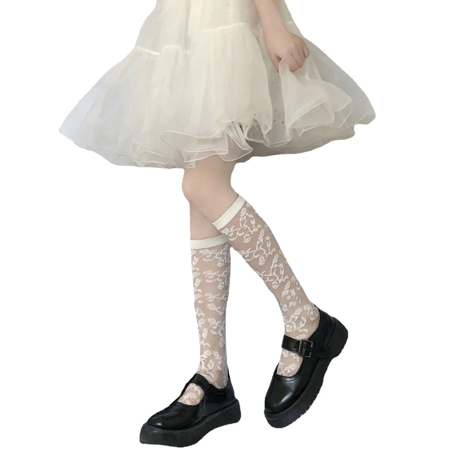 

Women's Socks Japanese Lolita Harajuku Roses Black Short Middle Tube Leg Socks Summer Thin College Style JK Female Cotton Socks