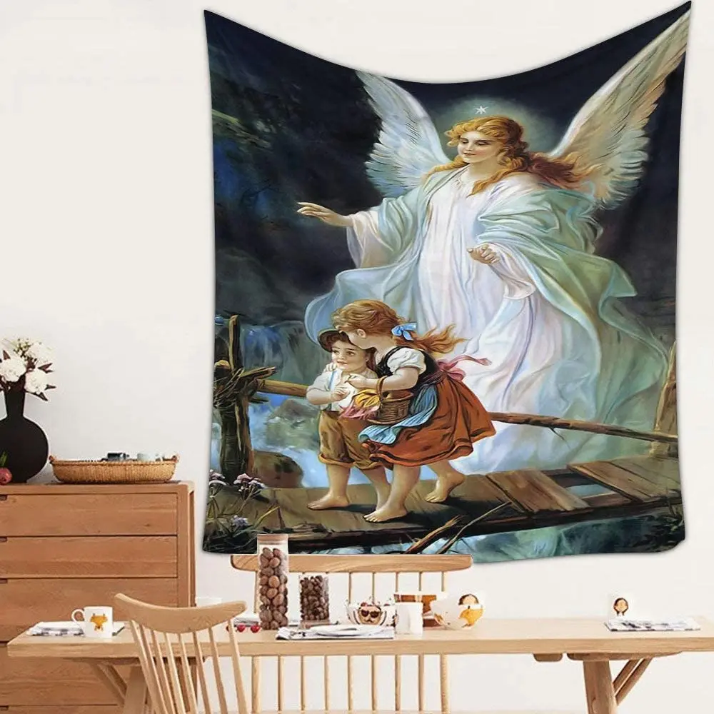 

Guardian Angel and Children Crossing Bridge Cool Decor Tapestry Wall Hanging