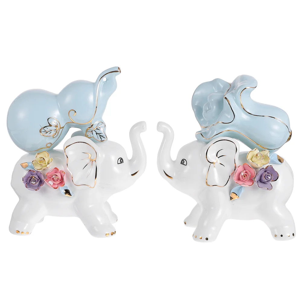 

1 Pair Creative Elephant Ornament Ceramic Elephant Figurine Desktop Adornment