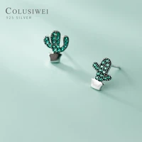 colusiwei brands collection 100 925 sterling silver green crystal mini plant cactus stud earrings for women female fine jewelry