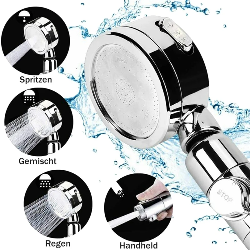 

3 In 1 Big Shaking Head Shower Head With Switch One Button Water Stop Big Shower Head Shower Head With Accessories
