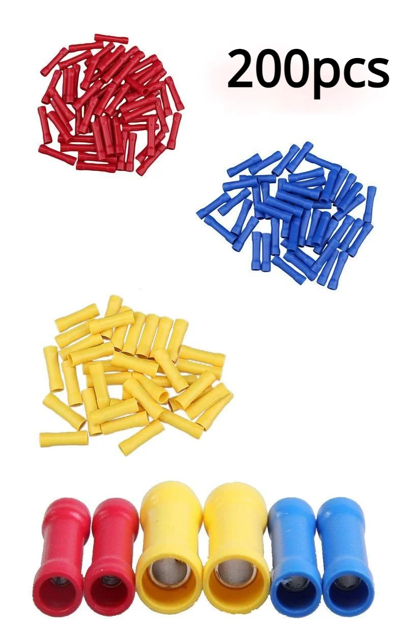

50/100/200Pcs Straight Butt Wire Terminal Splice Crimp Insulated Crimp PVC Insulated Copper Tube Cold Press Cable Connect