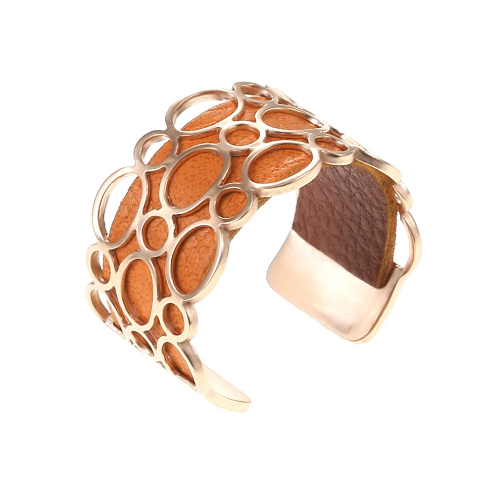 orange and brown Кольцо Cremo Bubble Wding, простое кольцо для женщин, розовое золото, нержавеющая сталь, регулируемое кольцо, кожа, Bague Femme - Цвет основного камня: orange and brown