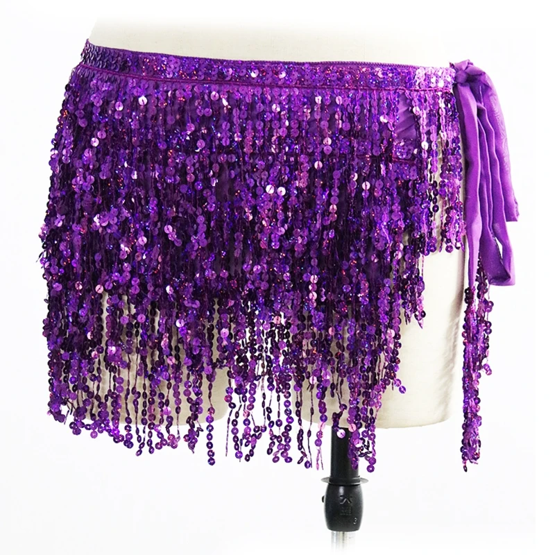 

Women Sequin Tassel Lace-up Sexy Wrap Mini Skirt Belly Dance Glitter Hip Scarf