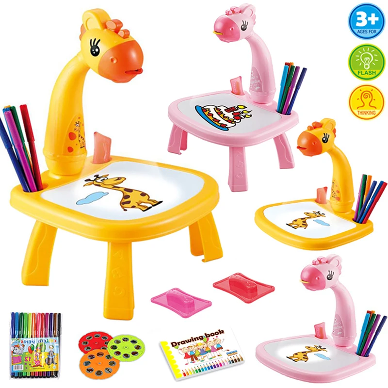 DIY Children LED Projector Painting Art Drawing Table Desk Toy Paint Tools Projection Educational Early Learning Toys For Kids 1set wooden sand table writing painting tools toy for kids children early education learning toy gifts e65d