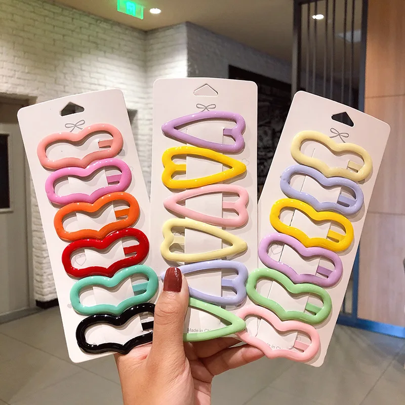 

6 Pieces Of Hyuna Candy Color Paint Triangle Peach Heart Hair Clip Clip Cute Smooth Morandi Love Bangs Hair Clip Hair Accessorie