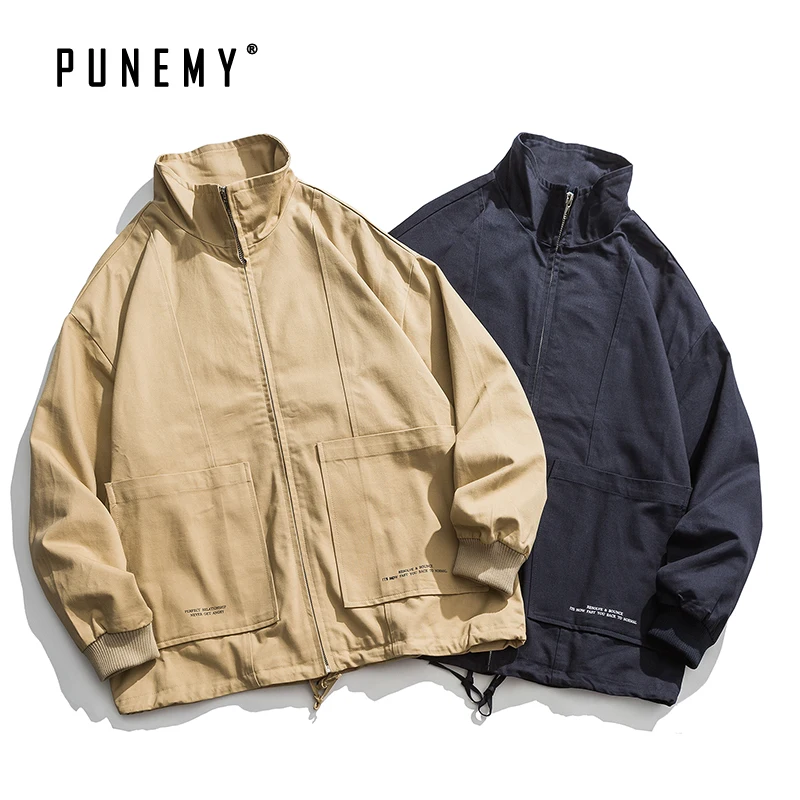 Ретро Уличная Мужская тренерская куртка пальто хип-хоп Харадзюку на молнии из