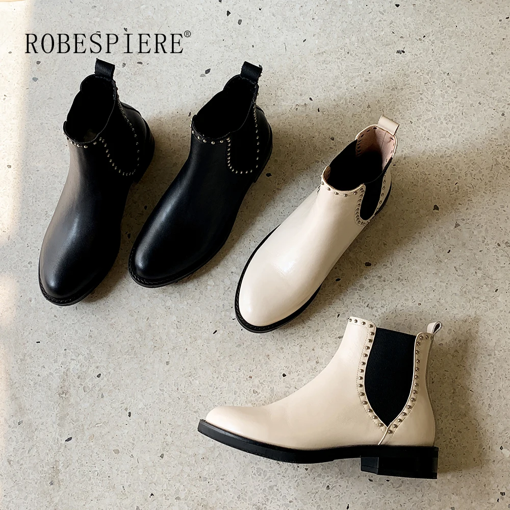 ROBESPIERE/женские ботинки из натуральной кожи зимние теплые Челси Новые ботильоны с