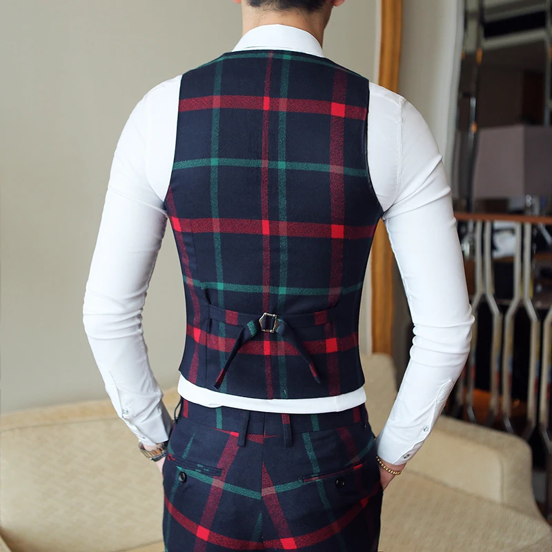 

Red Plaid Suit For Men 2020 New Party Wedding Suits Mens Costume Mariage Homme Check Male Suit British Style