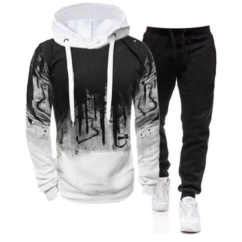 

New Men Sportswear Suit Autumn Winter Men Hoodies Sweater and Sweatpants Sets Outfits Fashion Printed Tracksuit Men Clothing