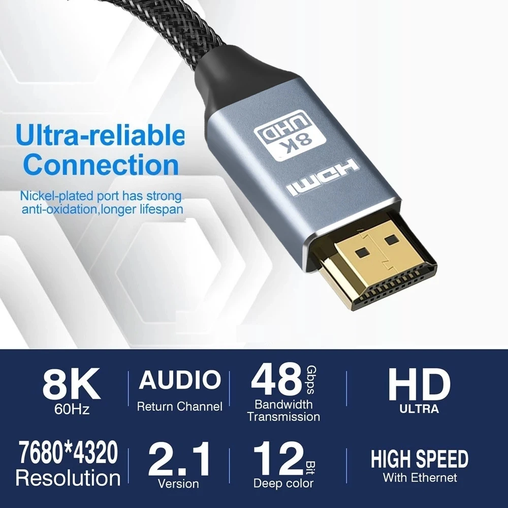 8K 48gbps HDMI-совместимый кабель 2 1 4K @ 120Hz 60Hz eARC HDR для Apple TV Roku Sony LG Samsung Xbox RTX 3080 3090 PS5 |