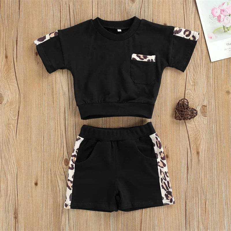 

Toddlers Baby Boys Girls Summer Fashion Clothes Sets Little Kids Cotton Outfits Leopard Printed Short Sleeve Tops + Short Pants