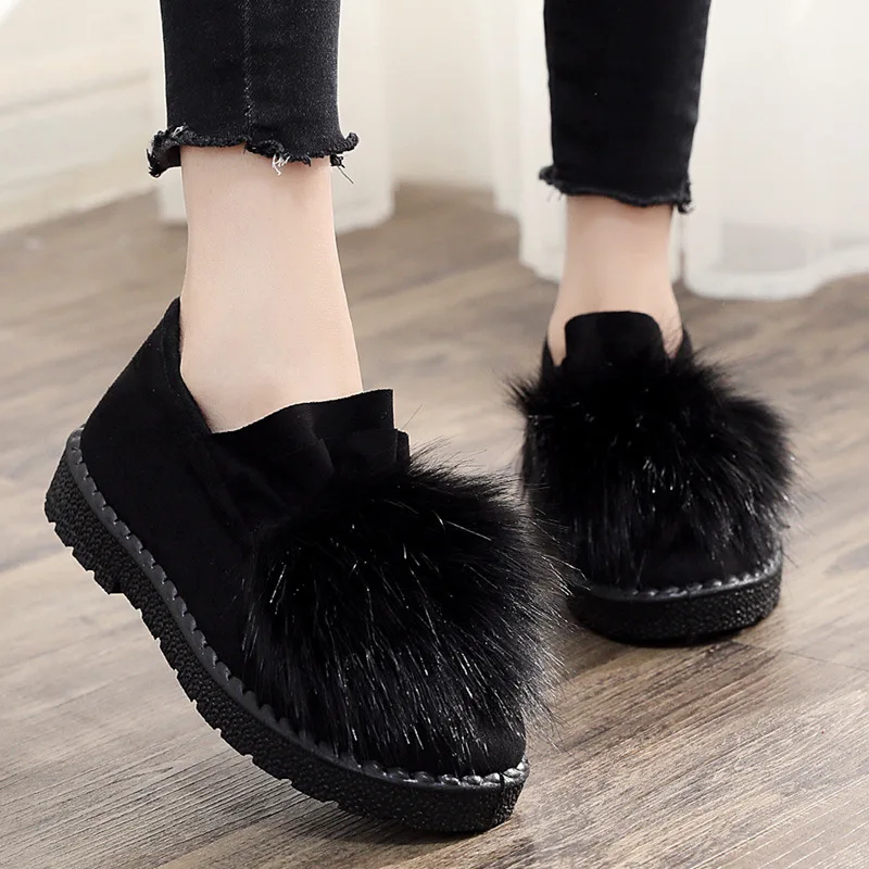 

New Winter Loafers Women 2021 Fashion Fluffy Warm Plush Women's Shoes Thick-soled Slip on Flat Casual Shoes Ladies Cotton Shoes