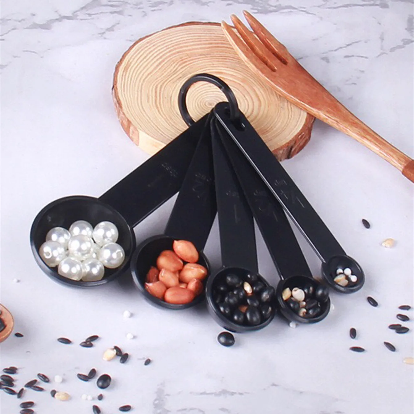 1 Набор черных мерных ложек кухонные принадлежности кухонная посуда инструменты