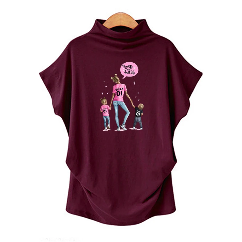 

Summer Lady Harajuku Tshirt Vintage Parent Child Print O Neck Casual Short Sleeve Fashion Tee Tops Female Plus Size T-Shirt New