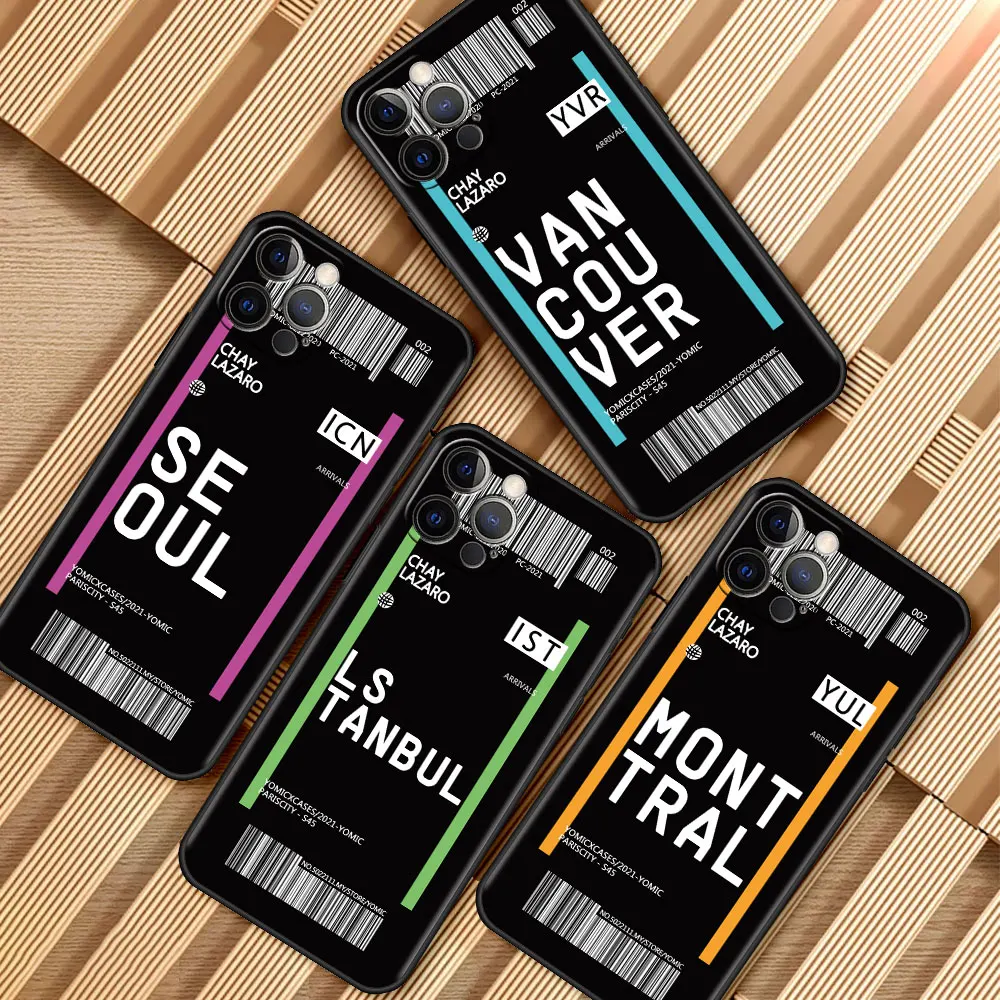 

Travel Airfare City Label For Apple iPhone 13 Mini 5.4 inches Cover 11 7 12 Pro XR X 6 6S XS Max 5 5S 8 Plus SE Soft Phone Case