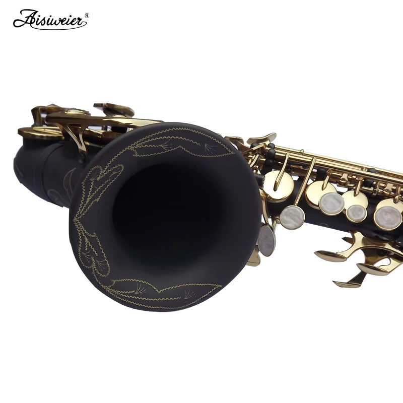 Саксофон сопрано Изысканный резной цветок черный никель золотая поверхность B
