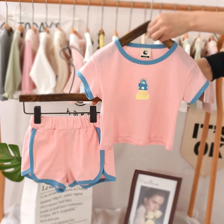 

VIDMID Baby suit short sleeve cotton T-shirt shorts summer clothes new girls' clothes thin Korean sports baby clothing set P6072