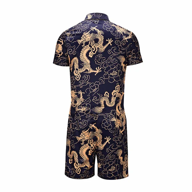 Комбинезон мужской с принтом дракона хлопковый слитный Ромпер брюки короткий