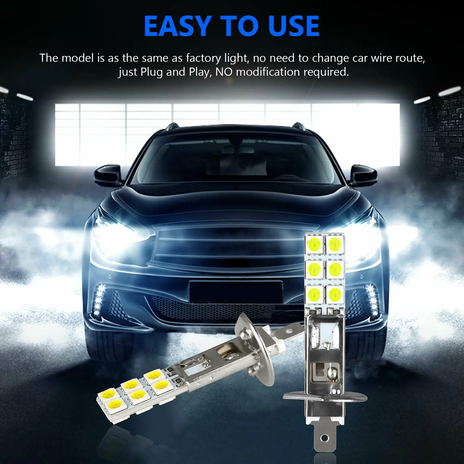 

2x H1 6000K Super White 100W LED Headlight Bulbs Kit Fog Driving Light
