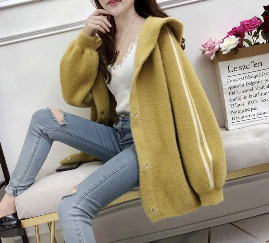 

Autumn And Winter New Women's Sweater Coat Female Net Red Letter Hooded College wind knit cardigan women's tide