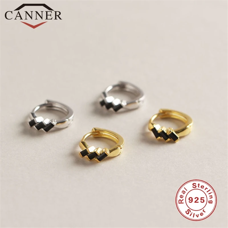 High-Quality 925 Sterling Silver Geometric Beads Hoop Earrings for Women Black Rectangular CZ Zircon Earring Gold Jewelry | Украшения и