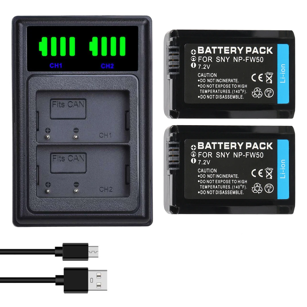 2 шт. 1850 мАч NP-FW50 NP FW50 камера батарея + LCD USB двойное зарядное устройство для Sony Alpha