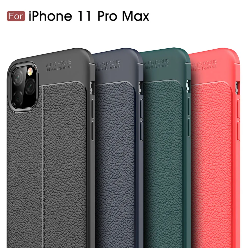 TPU Leather Case For iPhone 11 Pro Max Rubber Cover Hybrid Silicone Bumper Phone for 2019 Funda |