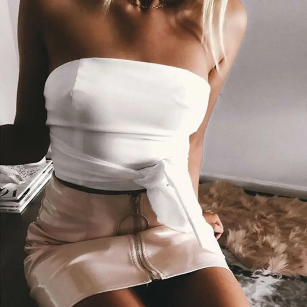 Женская летняя сексуальная юбка с завышенной талией Однотонная из искусственной