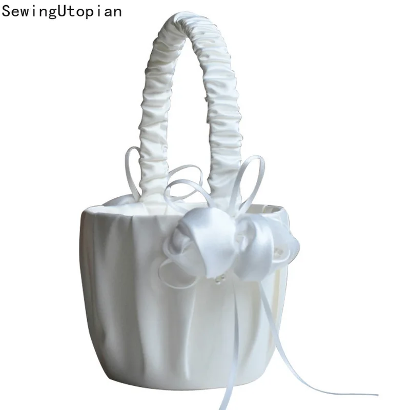 

Wedding Lace Ribbon Bowknot Flower Basket Ceremony Party Sweet Girls Bridesmaid Collection Fruit Candies Container