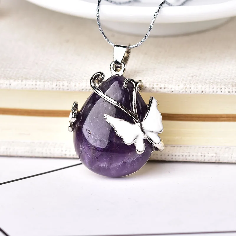 Природный Кристалл Бабочка минеральные ювелирные изделия Аметист Роза кварц