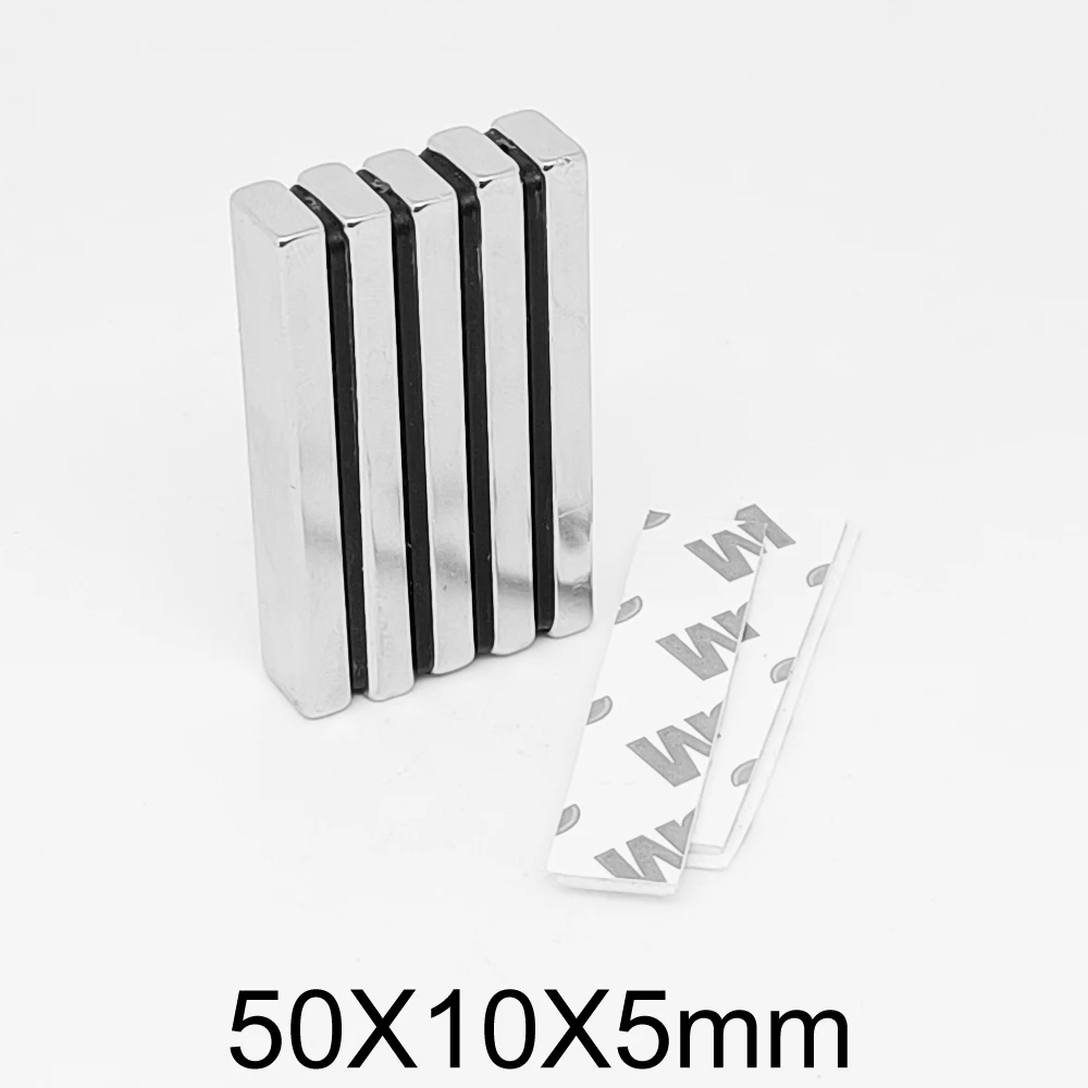 

1/2/5/10/15/20PCS 50x10x5mm Thick Block Rare Earth Magnet With 3M Double-Sided Adhesive Tape 50*10*5 Neodymium Magnets 50x10x5