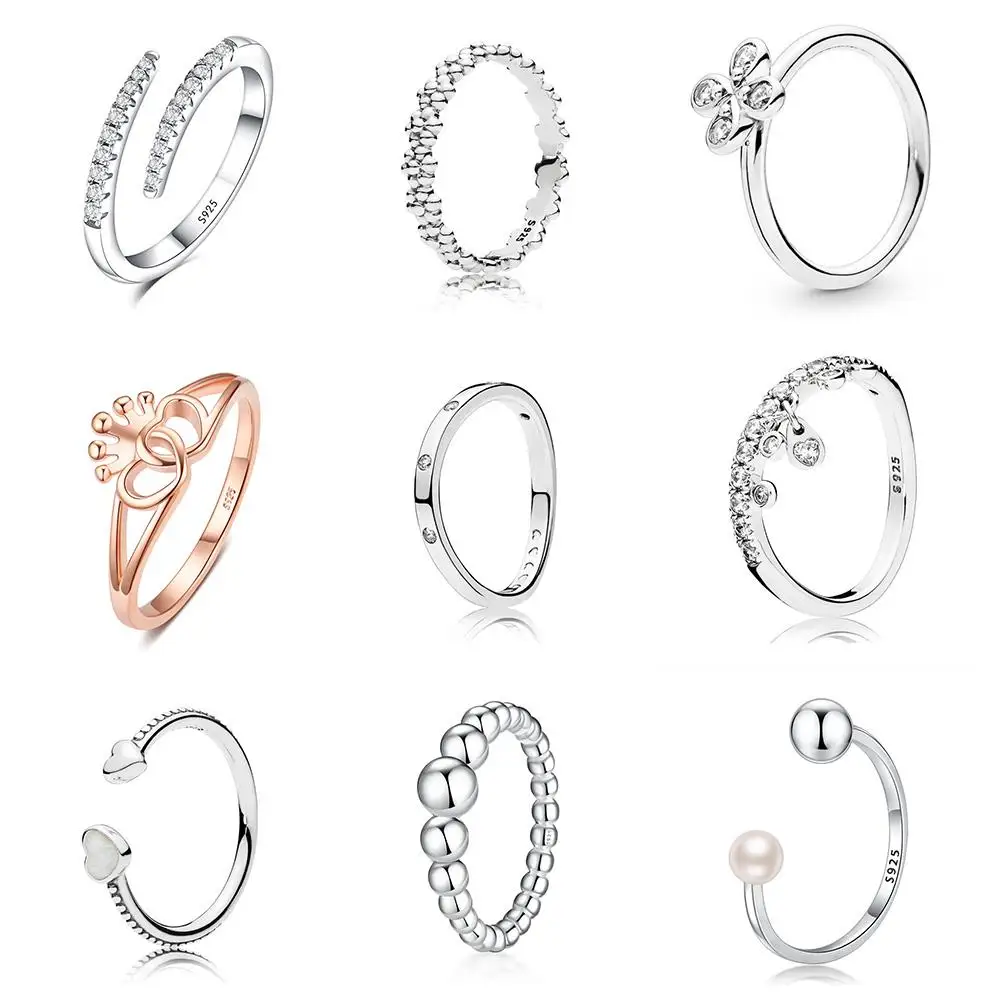 

925 Sterling Silver Ring Charms Fashion Queens Crown Rose Rose Gold Finger Ring For Women Party Jewelry